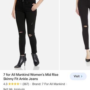 Seven for mankind black go to skinny jeans. Ripped at both knees. Size 28